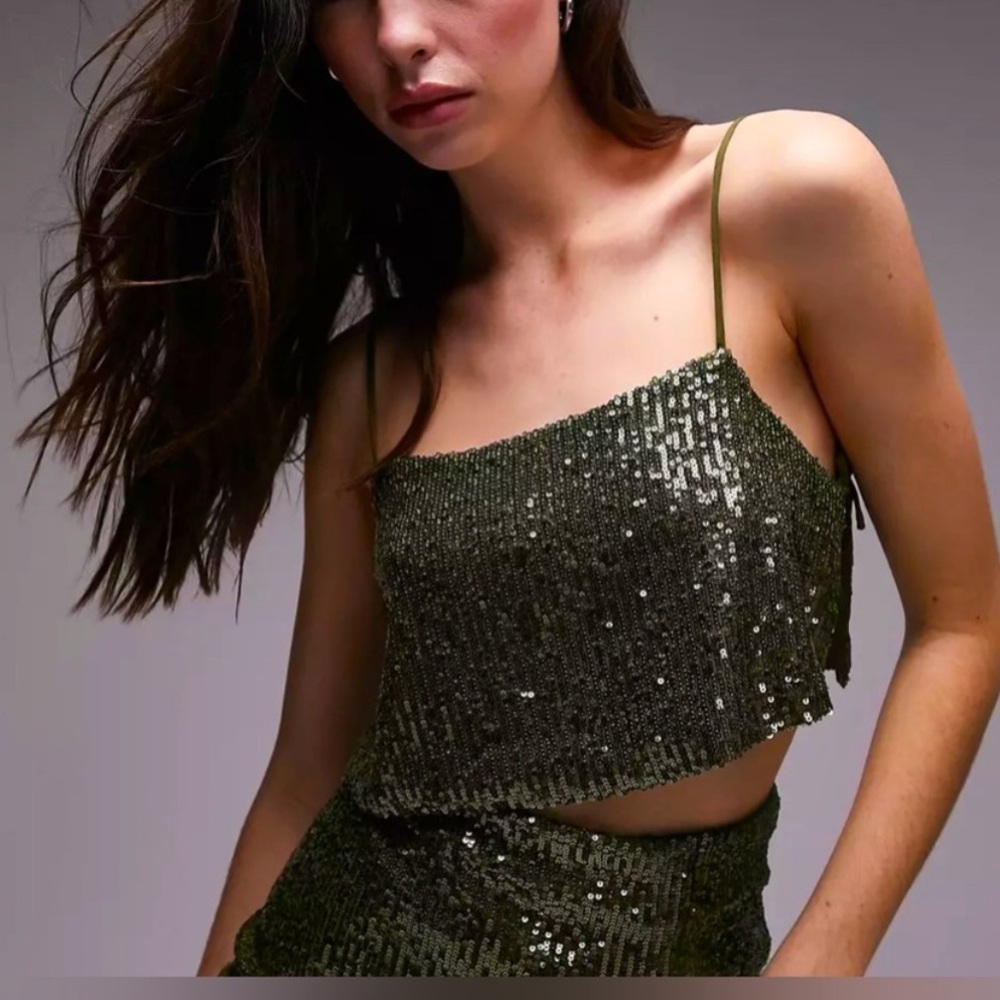 Topshop Glittering Olive Green Crop Top